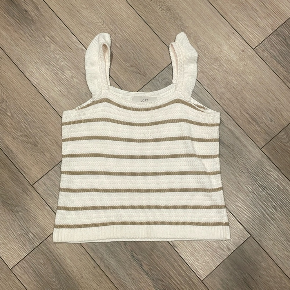 LOFT Striped Ruffle Strap Sweater Tank - Picture 7 of 7